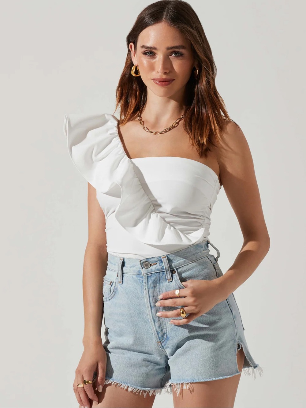 ASTR // Malena One Shoulder Ruffle Bodysuit